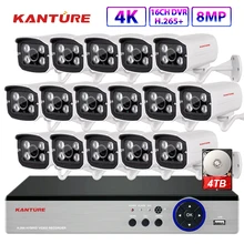 KANTURE h.265+ 16CH 4K Ultra HD cctv dvr комплект 8MP камера ночного видения система безопасности IP66 Водонепроницаемый P2P комплект видеонаблюдения