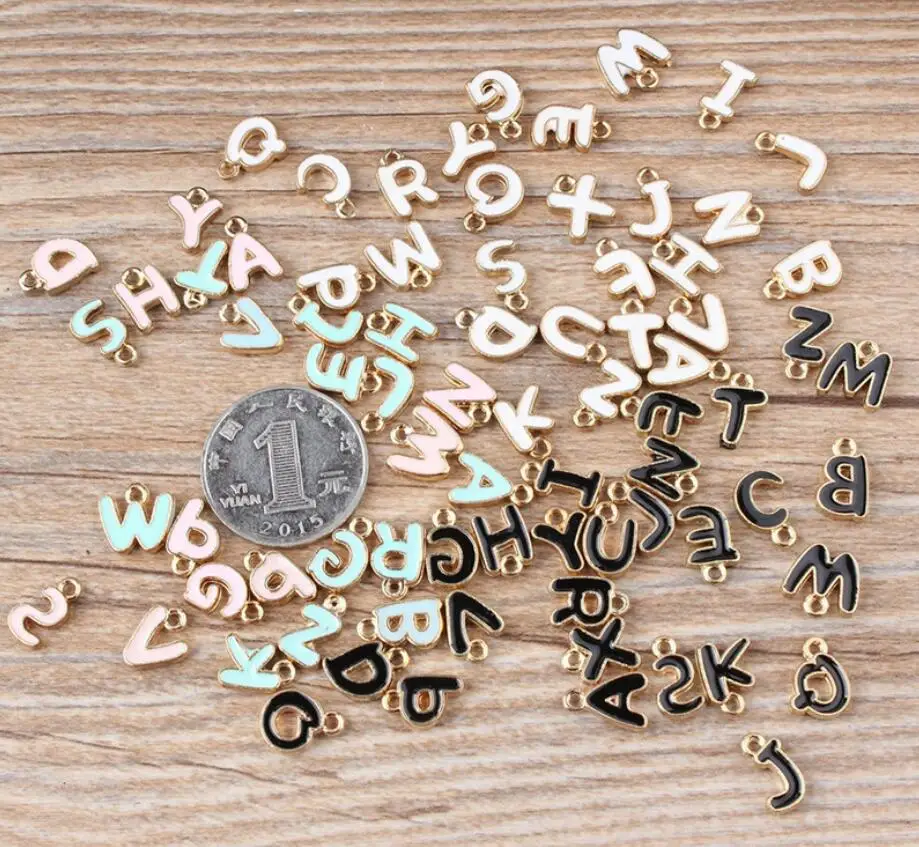 

Alloy White/black/pink/blue Enamel English Letter Charm Pendant Jewelery Findings For DIY Handmade single letter 10pcs/pack
