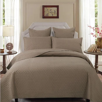 

Classical European style Bed cover+2pcs Pillowcases brown Bedspread luxury Quilt Quilting Blanket Light brown white Bedding set