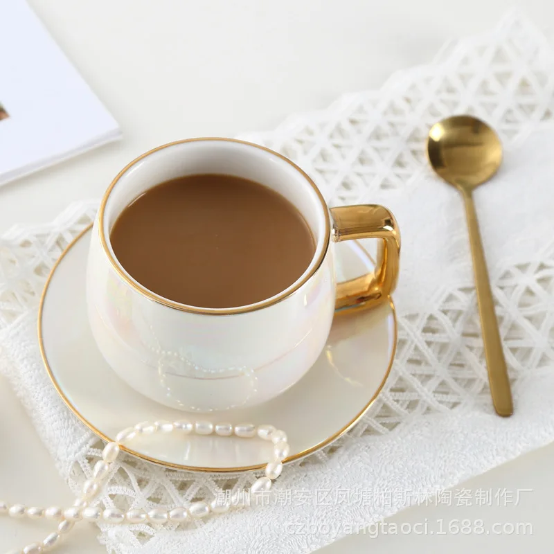 Ceramic Cup Dish Coffee Cup Set zhen zhu you Afternoon Tea Cup And Saucer Nordic-Style with Spoon Top Grade Set Manufacturers Di