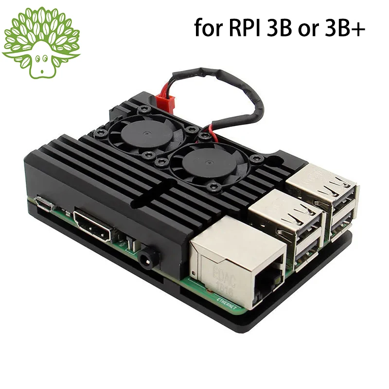 Raspberry Pi 3 Modelo B Plus, carcasa de aluminio dedicada con ventilador de refrigeración, carcasa de Metal Dual, carcasa negra