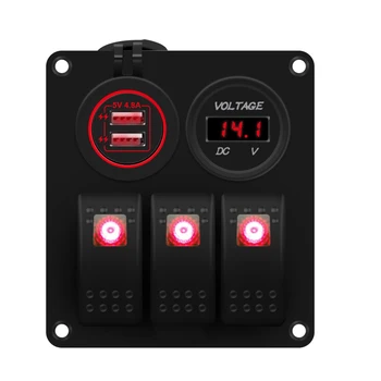 

DC 12V 24V 3-Position Red LED Rocker Switch Panel Marine Multi-Function Control Panel Waterproof Circuit Digital Voltmeter