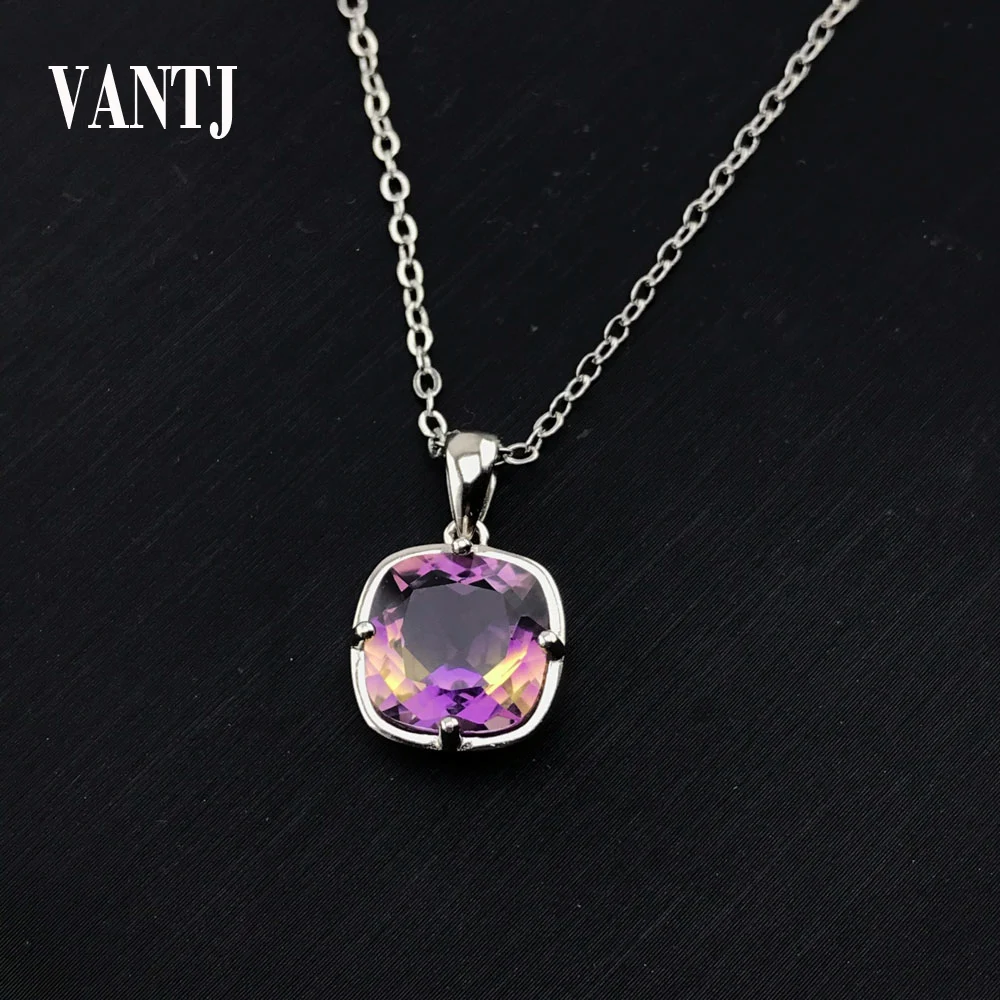 

CSJ elegant ametrine pendant sterling 925 silver natural gemstone fine cutting cushion10mm jewelry necklace for Women party gift