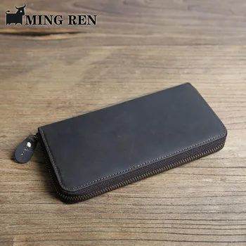 

Men's Wallet Men's Leather Top Layer Cowhide Handbag Long Crazy Horse Leather Wallet Zipper Handmade Wallet