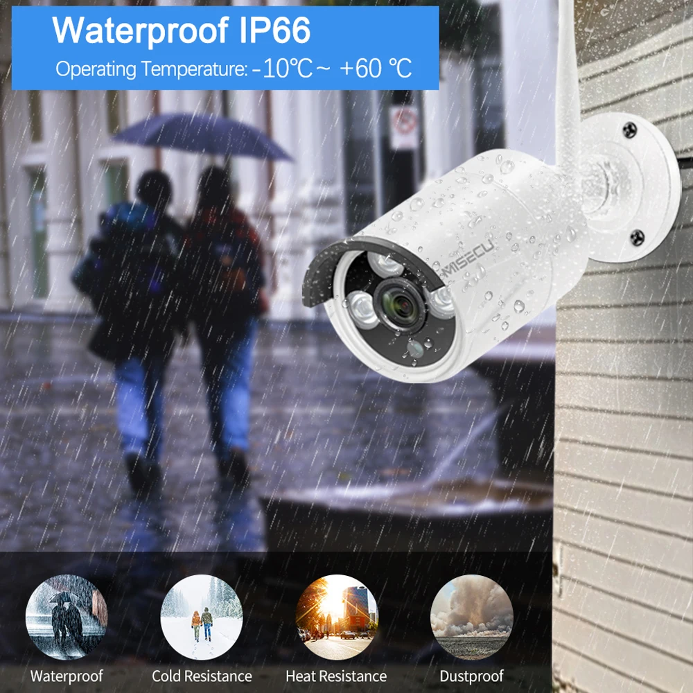 MISECU H.265 HD 3MP Wifi Camera Security System Outdoor Wireless IP Camera Kit Waterproof Audio Record Human Detected CCTV Video