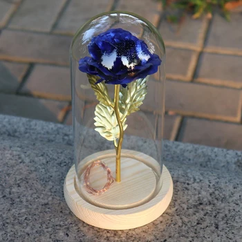 

20 Colour Beauty And The Beast Red Rose In A Glass Dome On A Wooden Base For Valentine's Gifts LED Rose Lamps Christmas