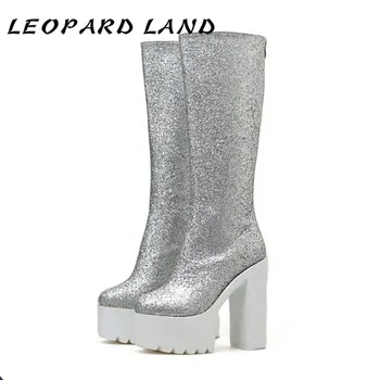 

LEOPARD LAND Black Sliver 2020 Long Plarfrom Boot For Spring Stage Catwalk Models Waterproof Platform High Boots Women Shoes JXQ