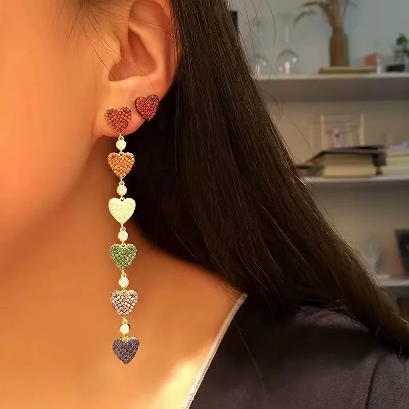 

2019 fashion Korea colorful love heart long tassel pendant dangle drop earrings women girl trendy jewelry gift