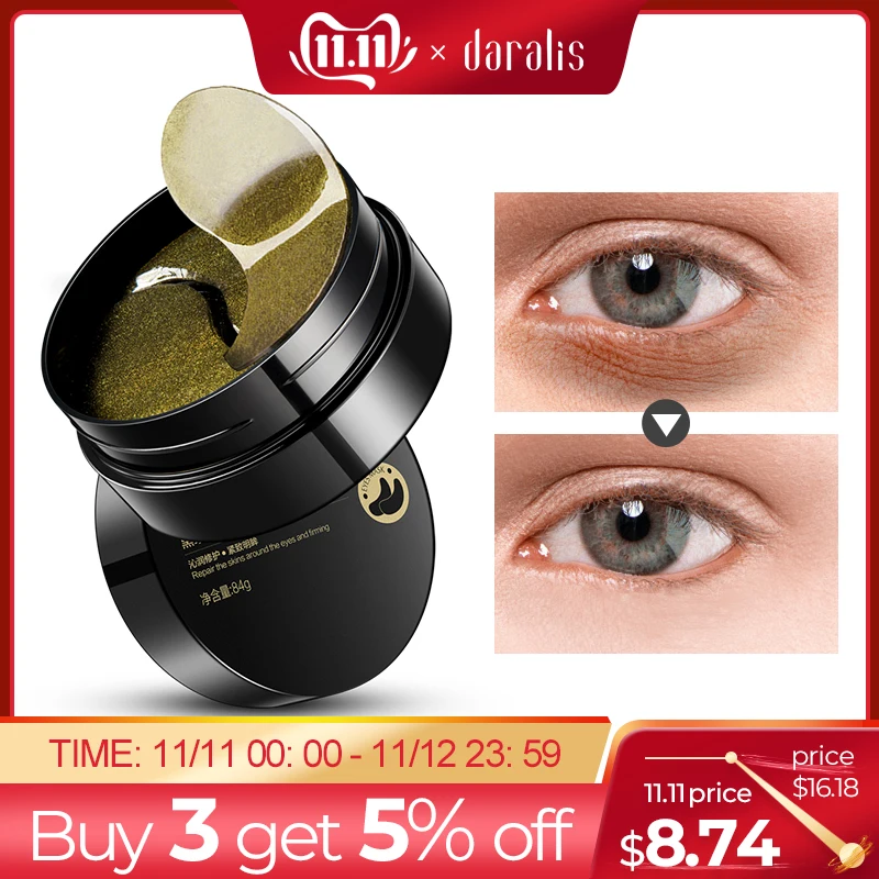 

Black Pearl Golden Eyes Hydrogel Patches Repairing Wrinkle Remover Dark Circle Pads Patches Under Eye Mask 60pcs for Face Care
