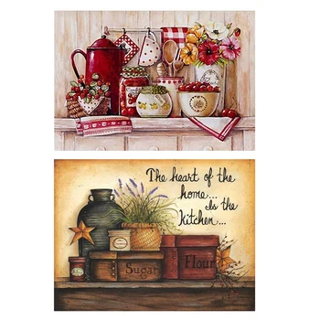 

2 Set Diy 5D Diamond Painting Full Drill Kitchen Stitch Diamond Embroidery Patterns Home Decoration - Red Tablewares Pattern & F