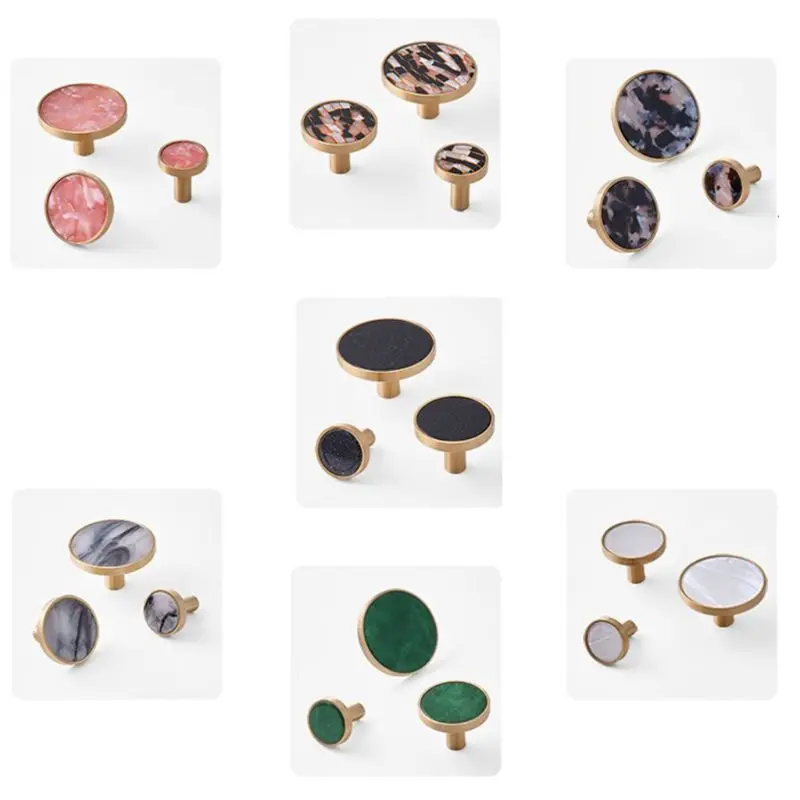 

Nordic Style Brass Knob Round Marblee Drawer Knobs Cupboard Cabinet Pull Handles
