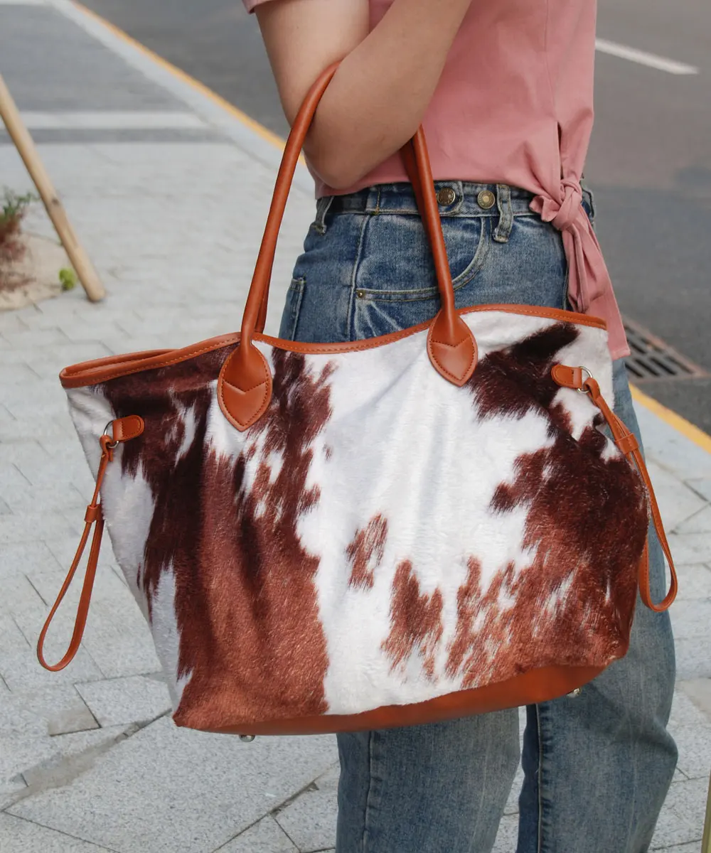 The Highlands Genuine Cowhide Tote Handbag Black White - Highlands Handbag No Leather Conditioner