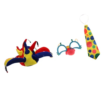 

3pcs/Set Clown Glasses Necktie Jester Joker Hat Kids Adult Carnival Costume