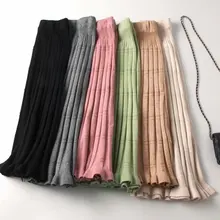 Зимняя Гибкая эластичная юбка миди с высокой талией, плиссированная юбка с оборками для женщин, зеленые, черные, розовые, бежевые, серые юбки saias