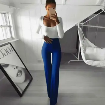

Plus Size Sexy Womens Wide Leg Flared Pants Ladies Bodycon Solid Stretch Trousers 2020