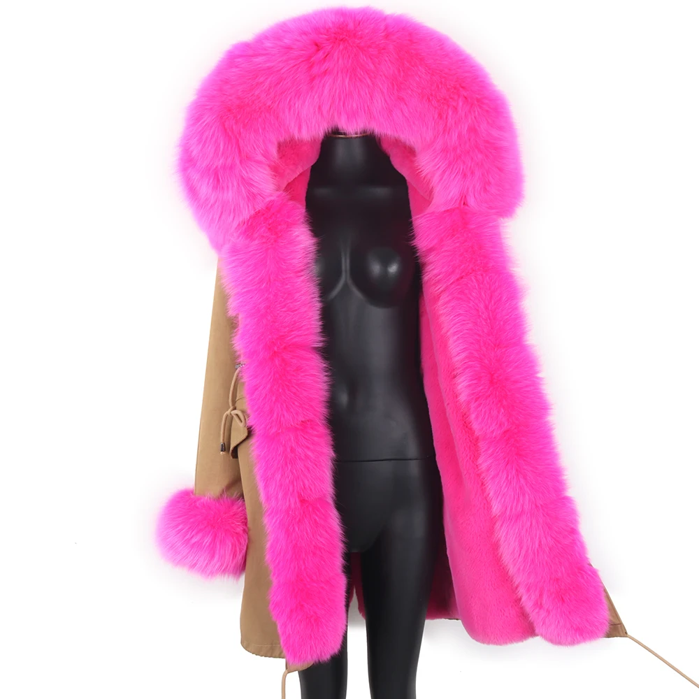 

2023 New Women Faux Fur Liner Coat Natural Real Fox Fur Collar Winter Jacket Waterproof Long Parka Outerwear Detachable