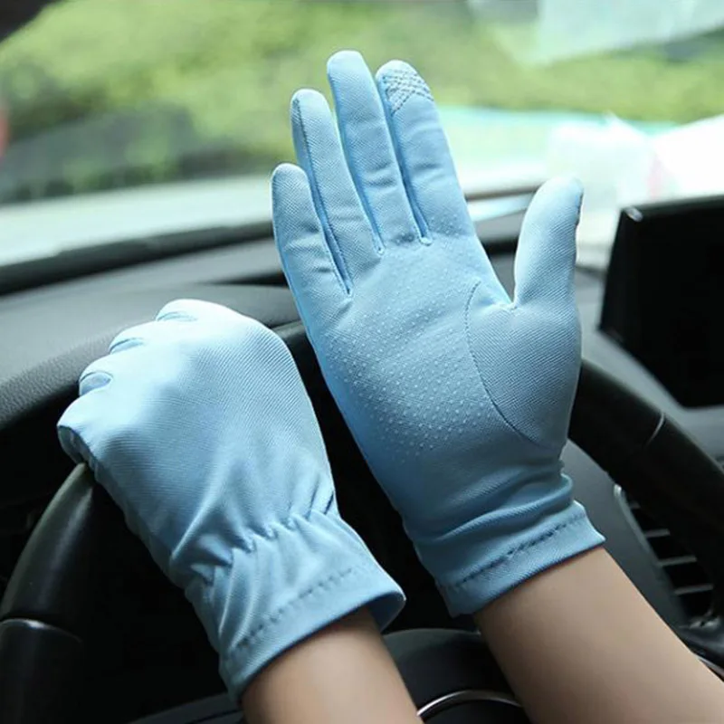 Summer Sunscreen Gloves Female Thin Breathable Anti-Slip Absorb Sweat Outdoor Full Fingers Driving Gloves SZ103W women half fingers gloves spring summer stretch thin semi finger driving gloves anti slip sunscreen anti uv fingerless mittens