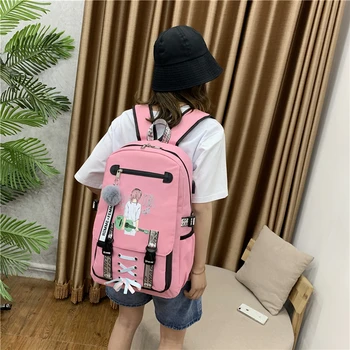 

Big School Bags for Teenage Girls Backpack Teen Usb with Lock Student Bookbags Large Capacity Printing Nylon Schoolbag Ribbon