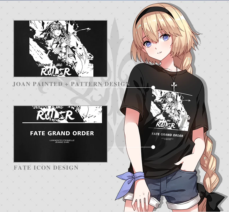 Хлопковая черная футболка Fate Grand Order Joan