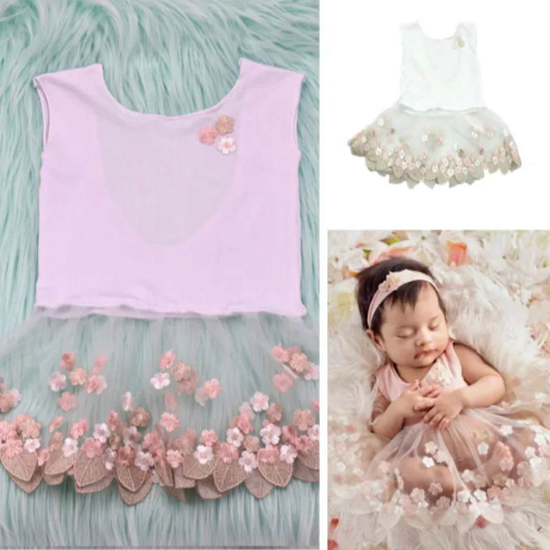

Newborn Photography Props Baby Girl Dress Baby Photo Clothes Net Yarn Embroideried Flower Dress Princess Dress For Photo Studio