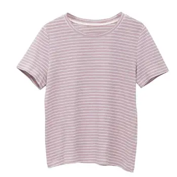

Women's O-Neck Linen Cotton Stripes T-Shirt Short Sleeve Summer Tops Plus size S~5XL