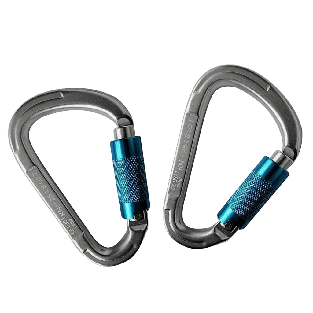 2pcs Screw Locking Gate Carabiners D-ring Locking Buckle for Mountaineering Rock Climbing Descending 25KKN