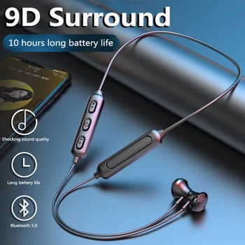

Bluetooth 5.0 Neckband Earphone Wireless Stereo Sports Magnetic Headphones Hanging Running IPX5 Waterproof Headset