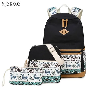 

Mjzkxqz National Style Painting Pattern Women's Backpack Brand Backpack 3 Pcs/Set Backpacks School Backpacks Travel Rucksack