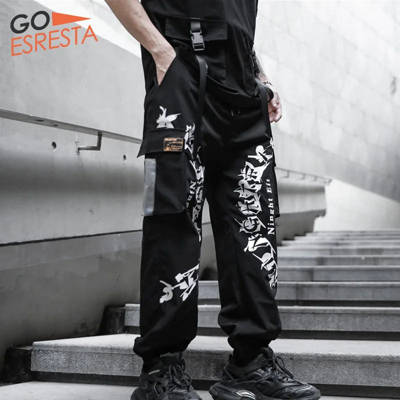 

Black Hip Hop Cargo Pants Men Streetwear Pattern Printing Trousers Casual Harem Joggers Sweatpants Harajuku Tide Mens Clothing