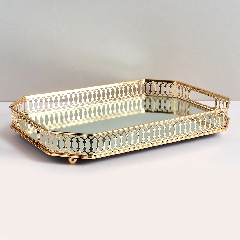 Golden Metal Fruit Food Basket Holder Table Decorative Serving Tray Organizer