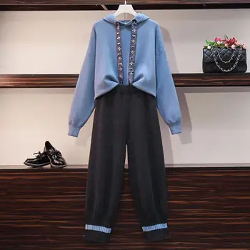 

Plus Size Women's Two-Piece Sets Hooded Hoodies Tops And Wide Leg Pant Suits Tracksuit Casual Female Clothing