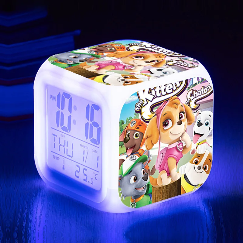 Paw Patrol светодиодный аниме Рисунок мультфильм будильник Patrulla Canina Ryder фигурки детский будильник подарки на день рождения 7D08 - Цвет: NO BOX