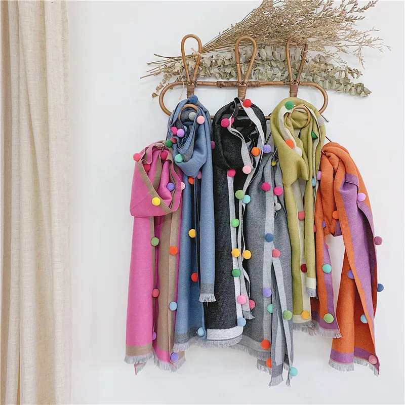 New 2020 Autumn Winter Girls Imitation Scarf Colorful Ball Kids Long Boys Tassel Shawl Toddler Neck Wear Baby |