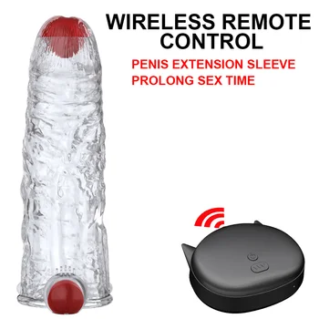 Reusable Penis Enlargement Condoms Vibrating Dick Sleeve Extender Delayed Ejaculation Penis Attachment Erection Sex Toys For Men 3