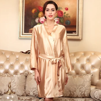 

Gold Bride Bridesmaid Wedding Robe Sleepwear Kimono Bathrobe Gown Sexy Women Nightgown Nightwear Loose Home Clothing Nightdress