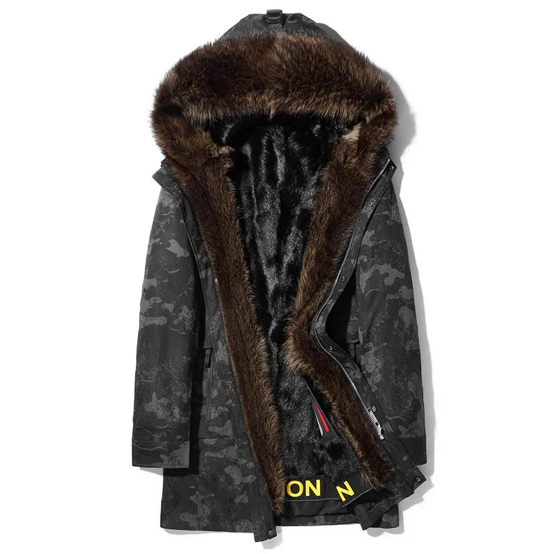 Camouflage DK зимние Утепленные перламутровые норковые меховые парки мужские зимние теплые натуральные енотовидная собака Меховая одежда модные камуфляжные куртки из натурального меха - Цвет: Camouflage