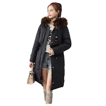 

Winter parka coat women plus size loose hooded top jacket 19 new leisure long sleeve gray black plus thick warmth clothing LR671