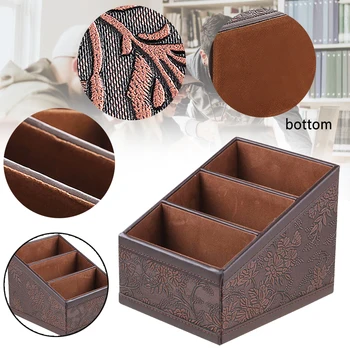 

Bedroom PU Leather Office 3 Ladders Remote Control Retro Style Trapezoid Decorative Stand Holder Practical Storage Case Desktop
