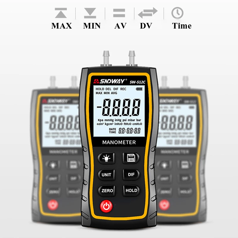 SNDWAY Manómetro Digital de vacío SW512, medidor de presión de aire  diferencial, Kpa Bar Psi mbar|Medidor de presión| - AliExpress
