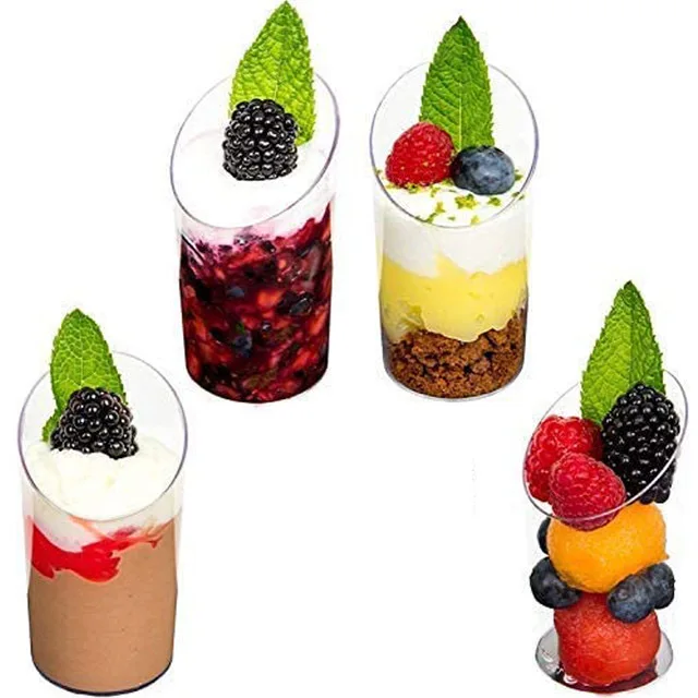 30Pcs 80ml Dessert Cup Mini Tilt Mousse Cake Cup Disposable Plastic Tableware Pudding Jelly Cup