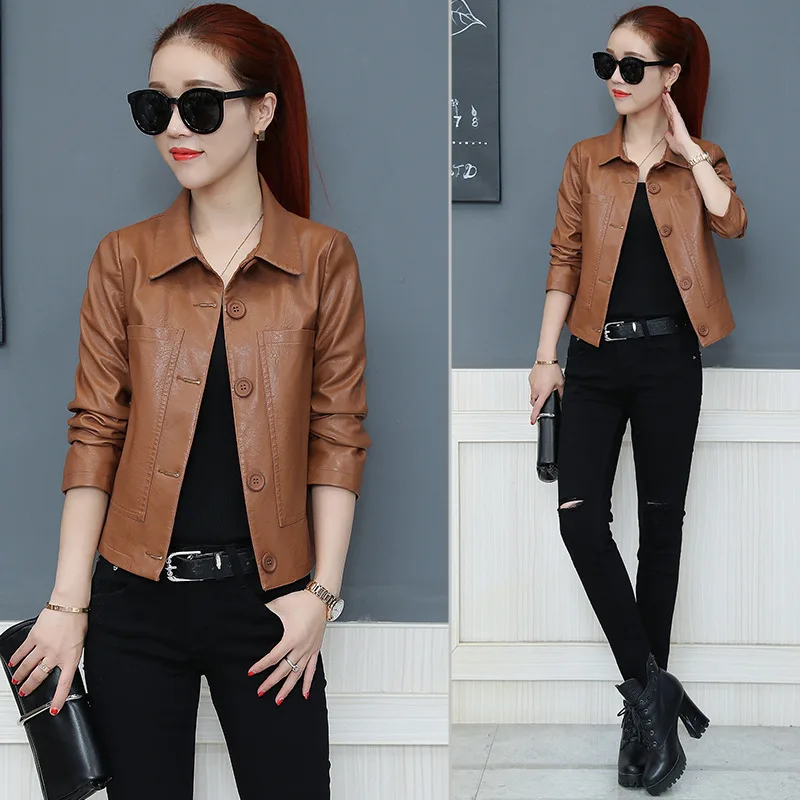 

Spring Short Leather Coat Jacket Women's 2020 New Style Early Spring Thick French Versatile Loose-Fit Jacket Western Style Autum