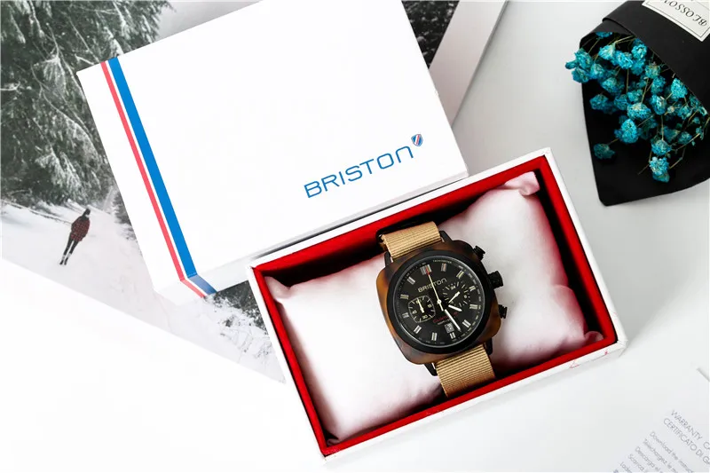 Оригинальные наручные часы BRISTON для пары, высококачественные Классические нейтральные кварцевые часы с серебристым ободком/черным циферблатом/ремешком коричневого цвета