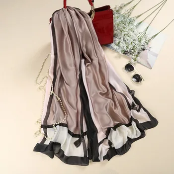 

2019 Spain Luxury Brand Plain Bow Tie Silk Shawl Scarf Print Long Soft Bandana Wrap Scarves Poncho Headband Sjaal Foulard Hijabs