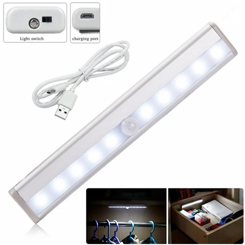 USB Rechargeable Motion Sensor Cabinet Light Under Counter Closet Lighting Magnetic Stick-on Night Light Bar Closet