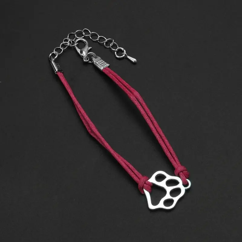 

Handmade Friendship Infinity Love Pet Paw Print Wax Rope Bracelet with Wish Card U50C