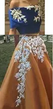 

2015 Sexy Two pieces Off the Shoulder Short Sleeves Lace appliques Embroidery Floor Length Occasion Gown bridesmaid dresses