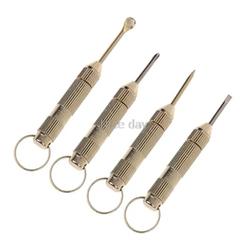 

4 in1 Mini Portable Golden Opener Screwdrivers Ear Pick Ear Cleaner Keychain Kit F14 20 Dropship