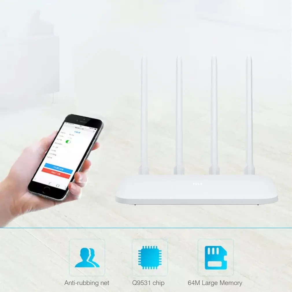 Skup Oryginalny Xiao mi mi router Wi Fi 4C Roteador kontrola aplikacji 64 RAM 802.11 b g n 2.4G 300 mbps 4 anteny routery bezprzewodowe wzmacniacz