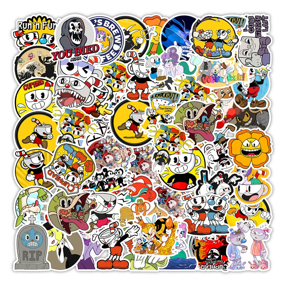 30/50Pcs Pack Hot Games Cuphead PVC Graffiti Stickers For Laptop Notebook Skateboard Computer Luggage Decal Sticker Toy