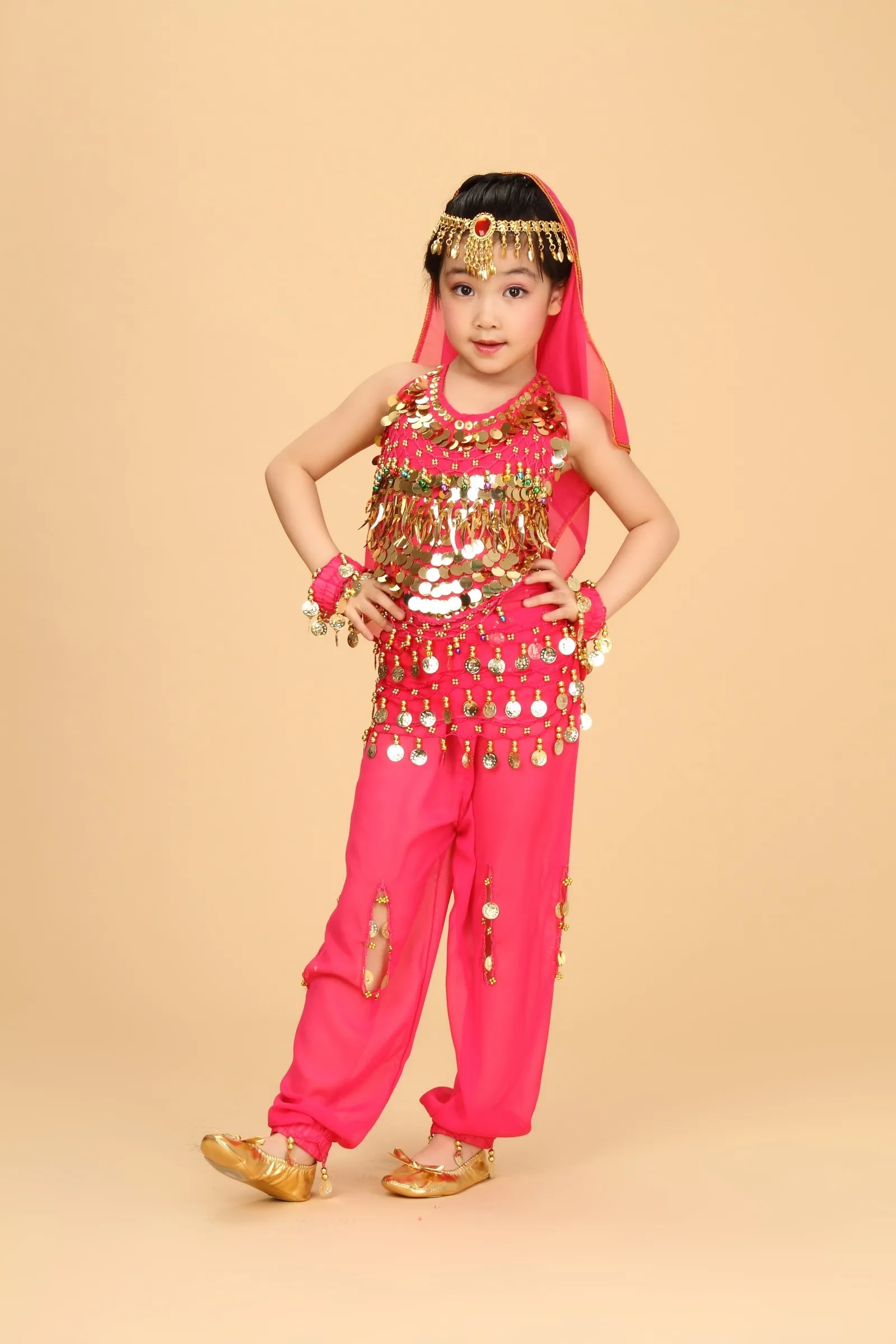 Детский костюм для танца живота, Индийский Болливуд, Восточный Египетский танец живота, платье для девочек, топ для танца живота, штаны, 6 цветов